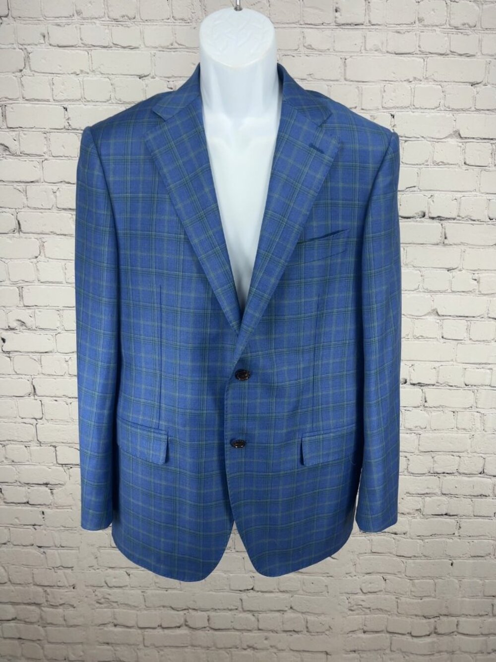 Cardinal of Canada Blue Green Plaid Wool Reda 2 Button Blazer Sport Coat 40R